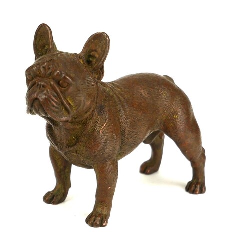 A SMALL BRONZE FIGURE OF A FRENCH BULLDOG Standing pose with...