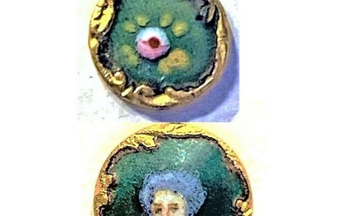 A SMALL CARD OF DIV. ONE DIMINUTIVE ENAMEL BUTTONS