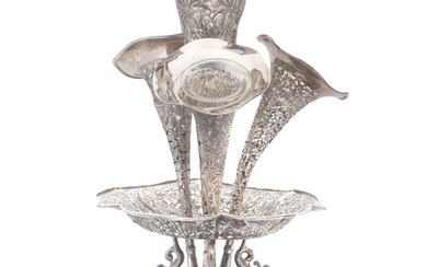 A SUPERB VERY RARE LARGE CHINESE EXPORT SILVER EPERGNE Late...