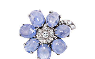 A Sapphire, Diamond and White Gold Brooch