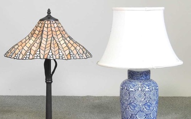 A Tiffany style table lamp, 63cm high, together with another...