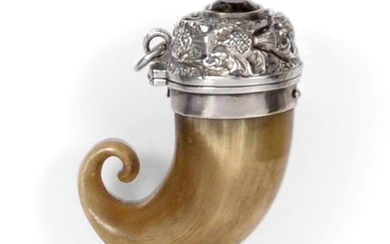 A Victorian Silver-Mounted Horn Vinaigrette, Apparently Unmarked, Possibly Scottish, Late...