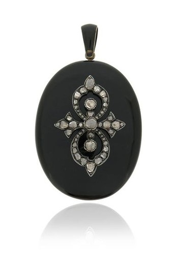 A Victorian diamond-set black enamel locket, set with...