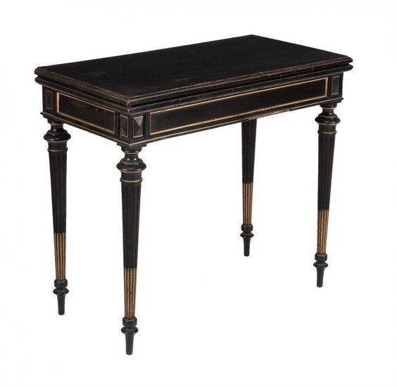 A Victorian ebonised and parcel gilt card table