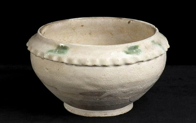 A WHITE AND GREEN GLAZED CERAMIC BOWL China, probably