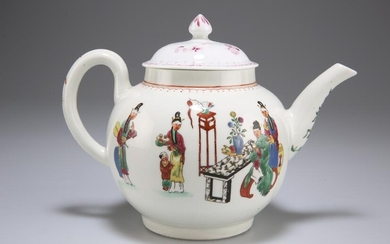 A WORCESTER TEAPOT, CIRCA 1770, painted with the