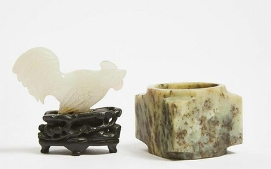 A White Jade Carving of a Rooster, Together With a