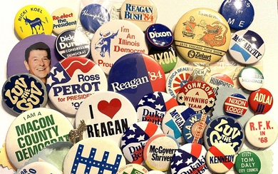A bag lot of assorted political pin back buttons