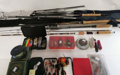 A collection of vintage fly fishing equipment to include; flys,...