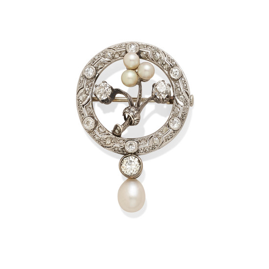 A cultured pearl and diamond pin