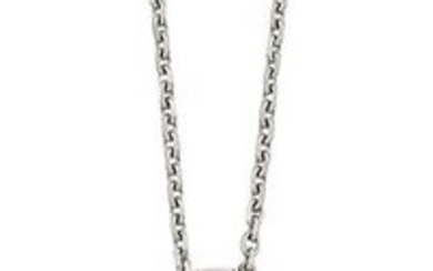 A diamond cross pendant necklace, the tapered baguette-cut...