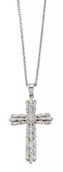 A diamond cross pendant necklace, the tapered...