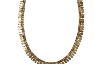 A gold fringe necklace