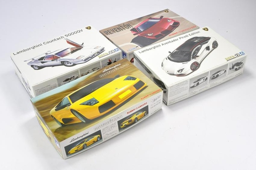 A group of 1/24 scale Model Cars and Racing Kits comprising Aoshima Lamborghini Aventador Pirelli