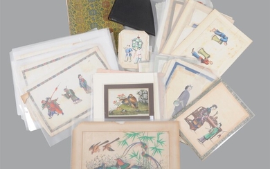 A group of approximately eighty-six Chinese export pith paper paintings and one bodhi leaf painting