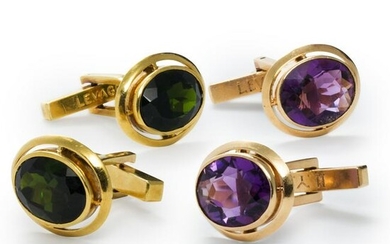 A group of gemstone and gold cufflinks