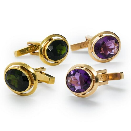 A group of gemstone and gold cufflinks