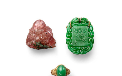 A group of three hardstone pieces of jewelry