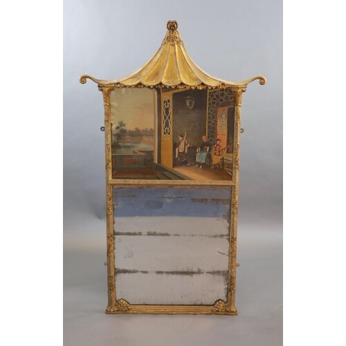 A mid 19th century giltwood and gesso wall mirror inset with...