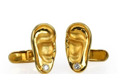 A pair of 18ct gold diamond studded novelty cufflinks