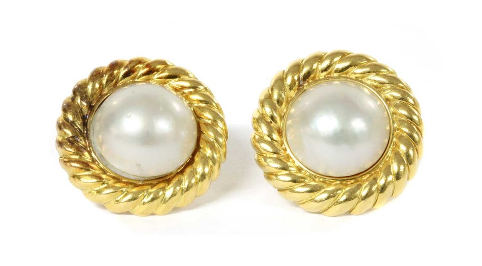 A pair of 18ct gold mabé pearl earrings
