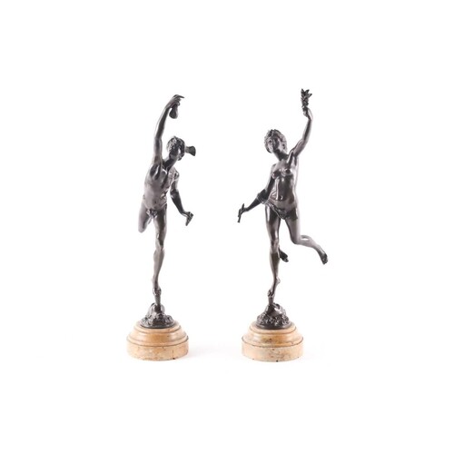A pair of 19th century patinated bronze figures of Mercury a...