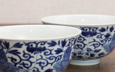 A pair of Chinese blue and white bowls