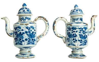 A pair of Chinese blue and white coffee pots and cover