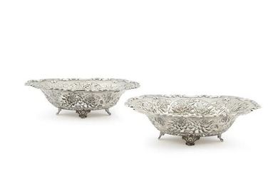 A pair of Chinese export silver pierced bowls