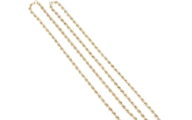 A pair of Italian gold rope necklaces