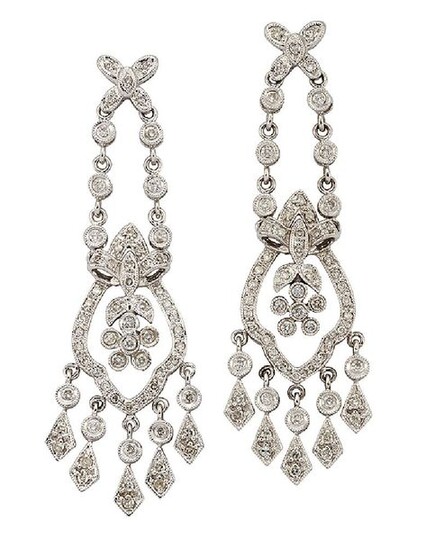 A pair of diamond pendent earrings, of tapered...