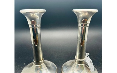 A pair of hallmarked silver candlesticks, (690grams) 6.5''h