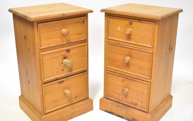 A pair of pine bedside drawers, with three drawers to...