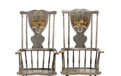 A pair of possibly George III Scottish grey painted Windsor...