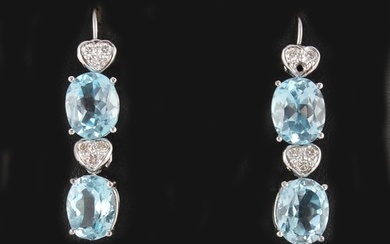 A pair of white gold blue topaz & diamond pendant earrings, ...