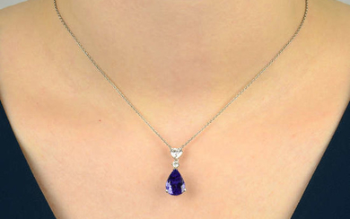A pear-shape tanzanite and brilliant and heart-shape diamond pendant, on chain.