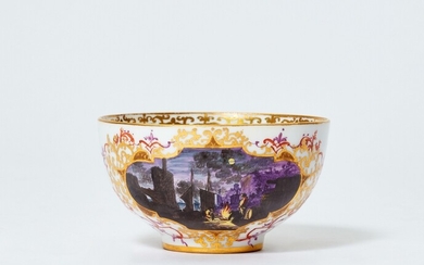 A rare Meissen porcelain tea bowl with a nocturnal scene