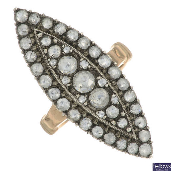 A rose-cut diamond marquise-shape dress ring.
