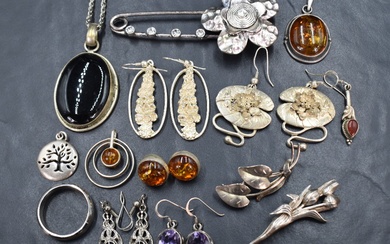 A selection of white metal jewellery, many stamped 925/silver including several pairs of earrings