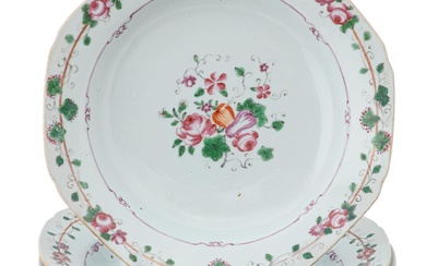 A set of eleven Chinese Export Famille Rose porcelain foliate, fruit and floral decorated bowls