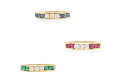A set of three gemstone and diamond bands