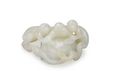A small white jade 'three monkeys and peach' group, Qing dynasty, 18th century | 清十八世紀 白玉靈猴獻壽把件
