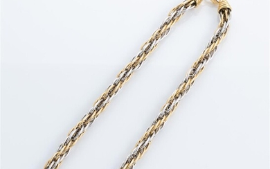 A two-tone 18ct gold rope necklace (Geneva), Length 42cm, wt....