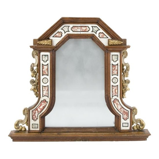 A walnut scagliola plated wall mirror
