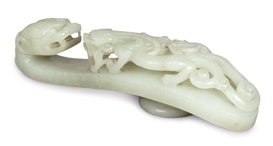 A white jade 'chilong' belt hook, Qing dynasty, 18th century