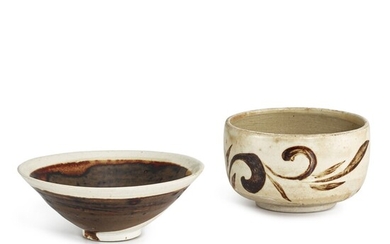 A white-rimmed black-glazed bowl and a Cizhou-type painted bowl, Song dynasty 宋 黑釉白口笠式盌 及 磁州系黑彩卷草紋墩式盌