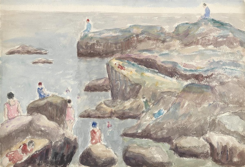 ABRAHAM WALKOWITZ Bathers on the Rocks. Watercolor on paper, circa 1905-10. 380x560 mm;...