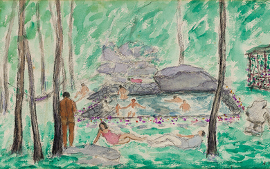 ABRAHAM WALKOWITZ Woodland Park Scene. Watercolor and pen and ink on paper, circa...