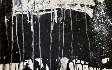 ABSTRACT BLACK AND WHITE ACRYLIC ON CANVAS PAINTING