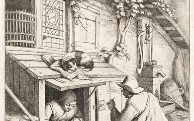 ADRIAEN VAN OSTADE The Cobbler. Etching, 1671. 187x149 mm; 7½x5⅞ inches, narrow margins...